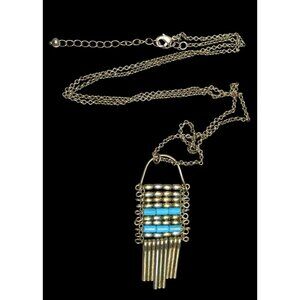 Unique Bohemian Beaded Tassel Pendant Blue And Silver Tone